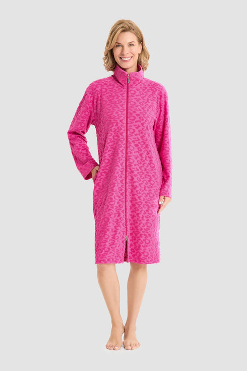 Rösch Damen Frottee-Morgenmantel mit Reißverschluss Pink