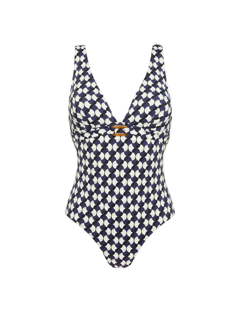 Simone Perele Badeanzug mit Perlmutt-Ring Sailing Print