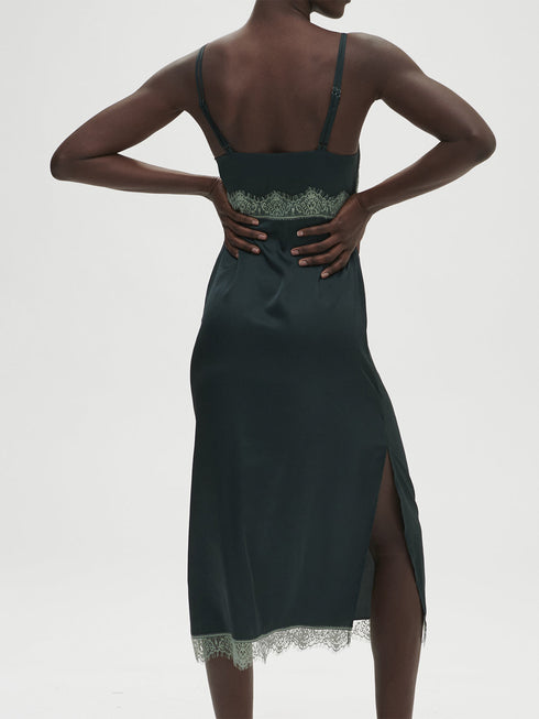 Nighty Lang Kolsaï Green SATIN SECRETS SIMONE PÉRÈLE