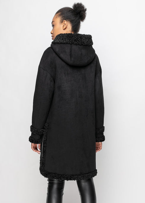 Shearlingjacke aus Eko-Kunstfell schwarz