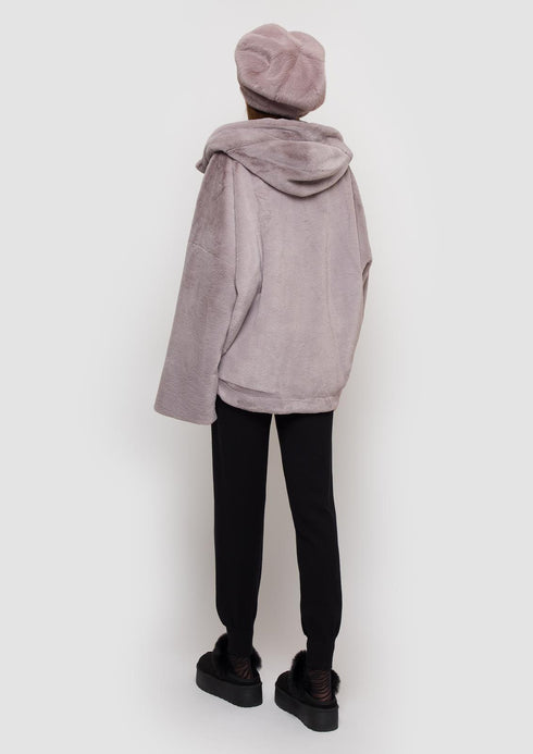 Weiche Eco-Kunstpelzjacke mit Kapuze