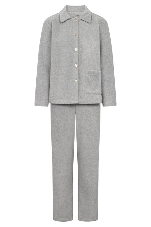 Féraud Damen Fleece-Pyjama mit Knopfleiste Heather Grey