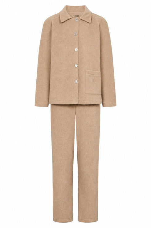 Féraud Damen Fleece-Pyjama mit Knopfleiste Heather Nature