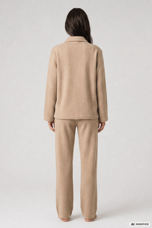 Féraud Damen Fleece-Pyjama mit Knopfleiste Heather Nature