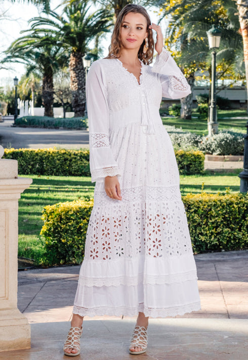 Maxi dress white 5083 F FRESH COTTON