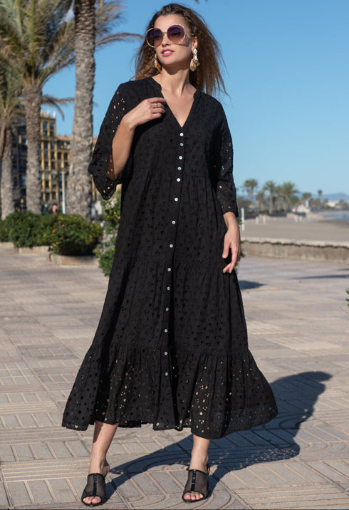 Maxi dress black 5085 F FRESH COTTON