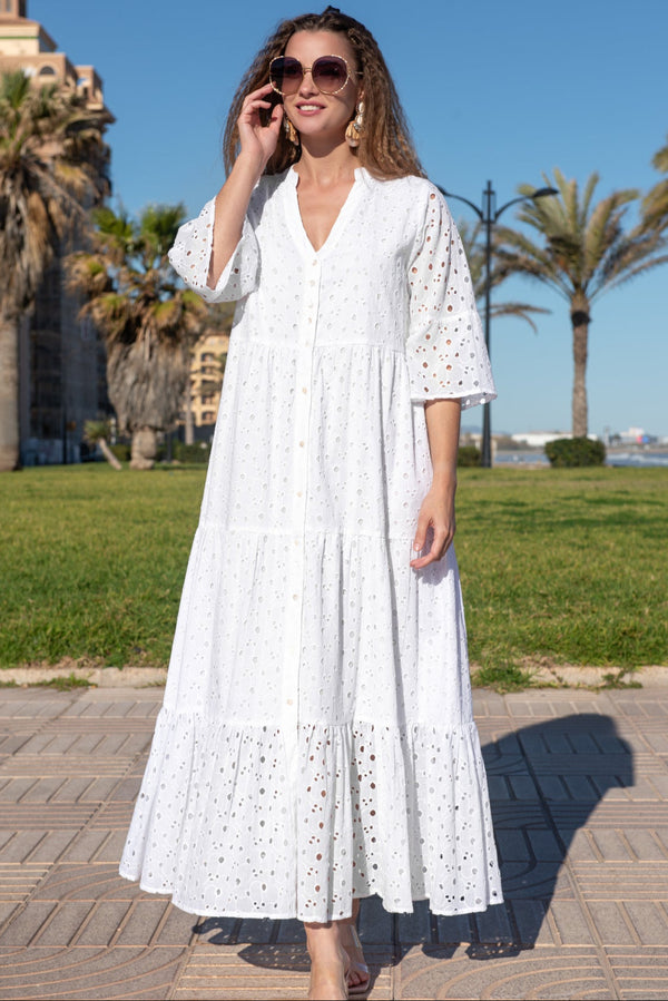 Maxi dress white 5085 F FRESH COTTON