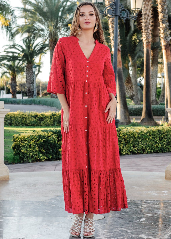 Maxi dress red 5085 F FRESH COTTON