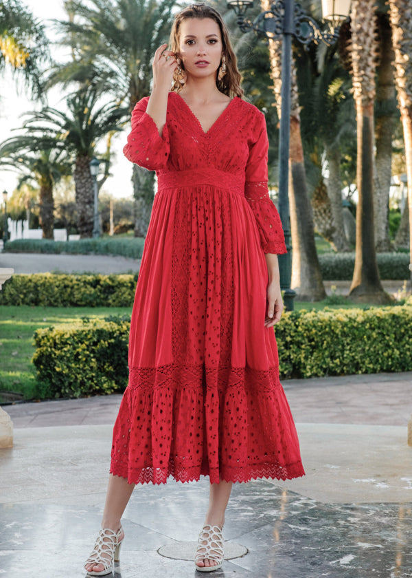 Maxi dress red 5086 F FRESH COTTON