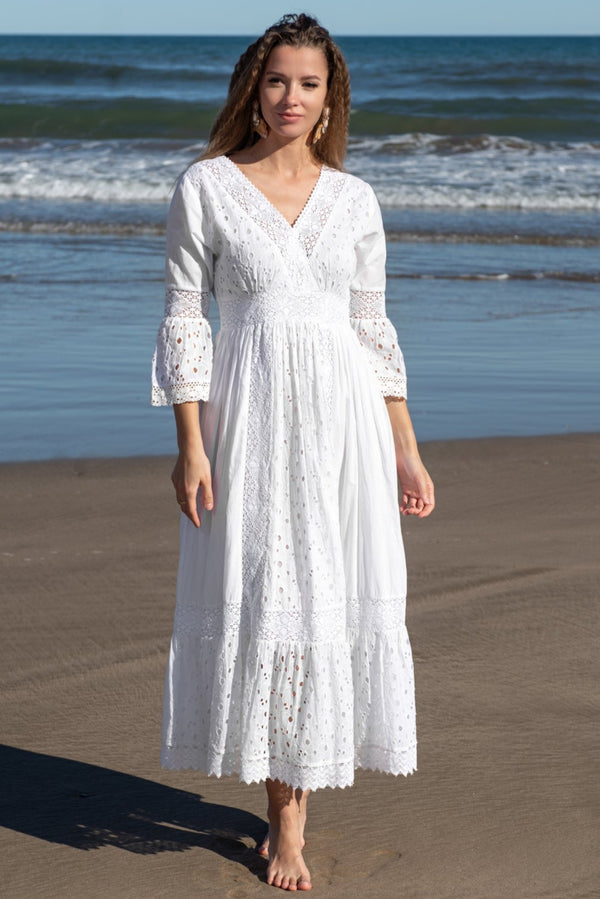 Maxi dress white 5086 F FRESH COTTON