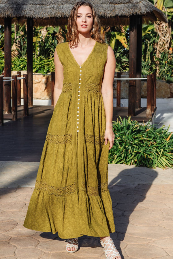 Maxi dress mustard yellow 5087 F FRESH COTTON