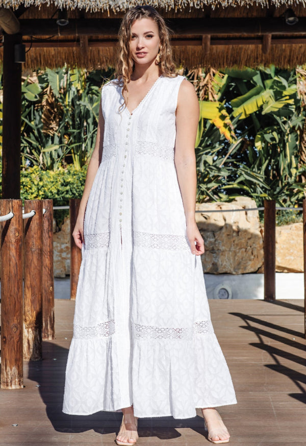 Maxi dress white 5087 F FRESH COTTON