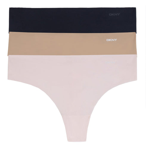 3-ER Pack Thong Black/Glow/Pearlcream LITEWEAR CUT ANYWHERE DKNY INTIMATES