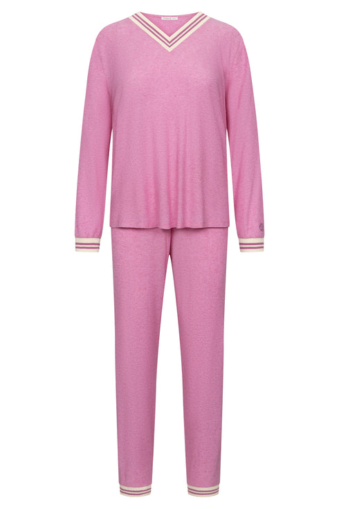 Féraud Damen Langarm-Pyjama Modal Reverskragen Pink