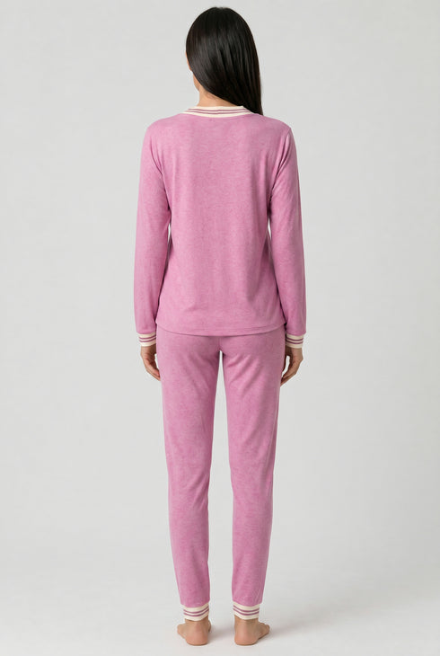 Féraud Damen Langarm-Pyjama Modal Reverskragen Pink
