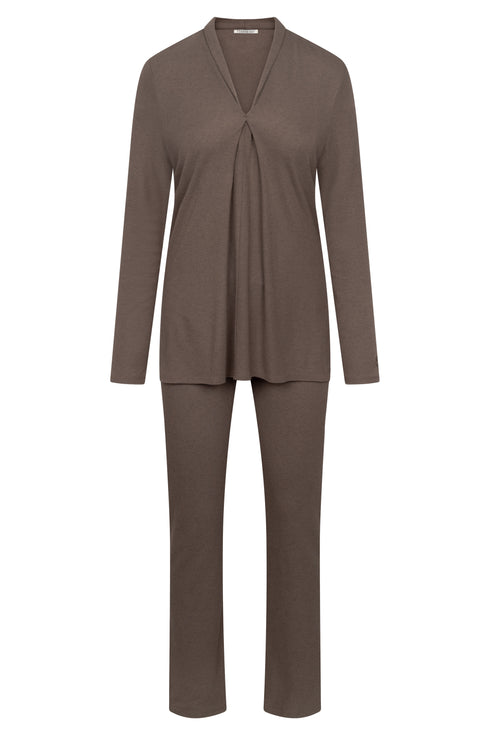 Féraud Damen Modal-Kaschmir-Pyjama mit V-Ausschnitt Chocolate