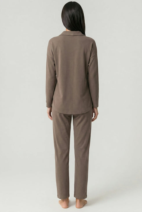 Féraud Damen Strick-Pyjama mit Taschen Chocolate