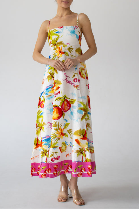 Maxi dress white with tropical pattern LABEL OF LOVE