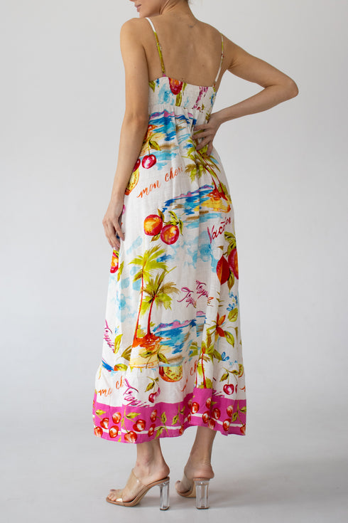 Maxi dress white with tropical pattern LABEL OF LOVE