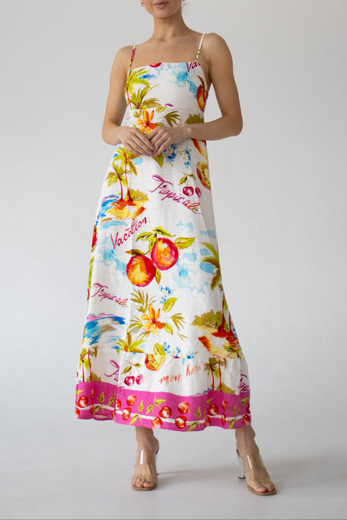 Maxi dress white with tropical pattern LABEL OF LOVE