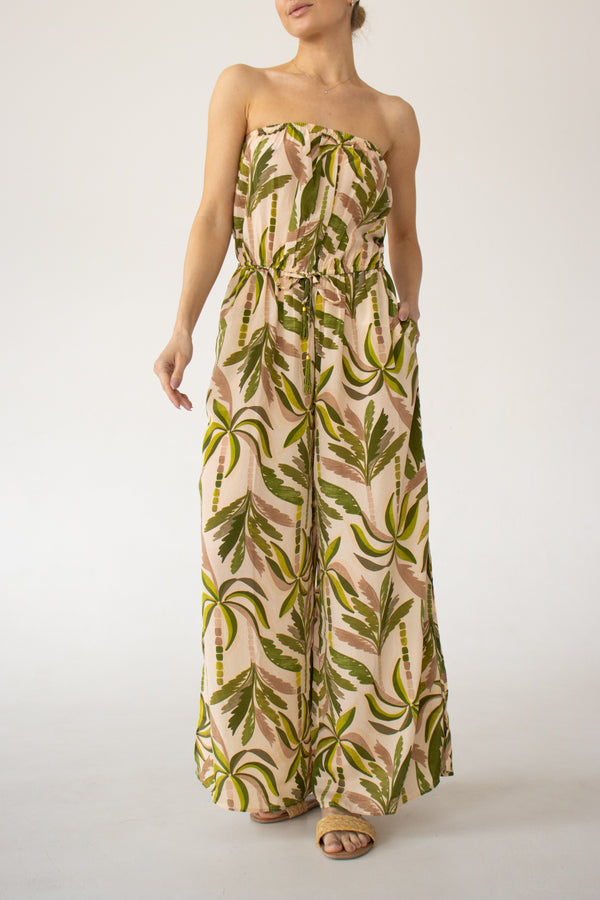 Jumpsuit Beige mit Palmenmuster TRUE DESTINATIONS