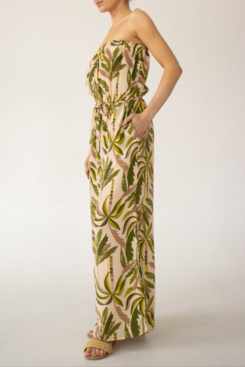 Beige jumpsuit with palm pattern TRUE DESTINATIONS