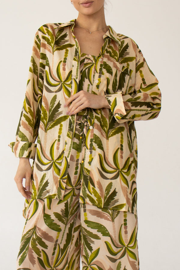 Hemdbluse Beige mit Palmenmuster TRUE DESTINATIONS