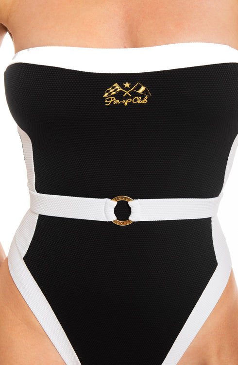Einteiliger Badeanzug Gürtel Schwarz PIN-UP STARS