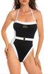 Einteiliger Badeanzug Gürtel Schwarz PIN-UP STARS