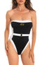 Einteiliger Badeanzug Gürtel Schwarz PIN-UP STARS