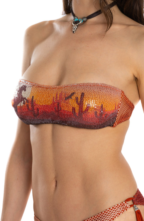 Bandeau Bikini Pailletten Far West Braun PIN-UP STARS