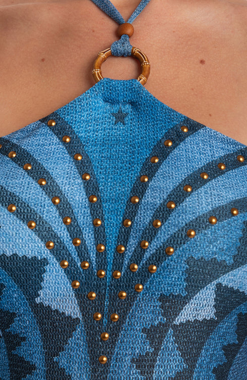 Einteiliger Nieten-Badeanzug Blau PIN-UP STARS