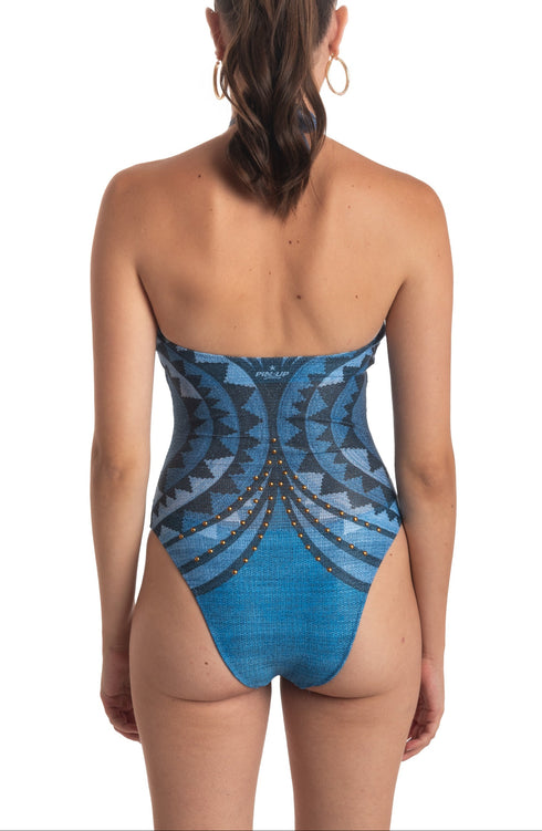 Einteiliger Nieten-Badeanzug Blau PIN-UP STARS