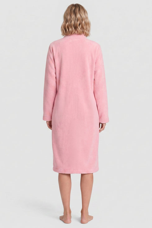 Rösch Damen Fleece-Morgenmantel mit Gürtel Soft Pink