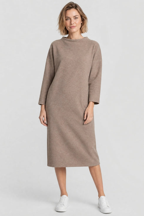 Rösch Damen Fleece-Hauskleid mit Stehkragen Chocolate