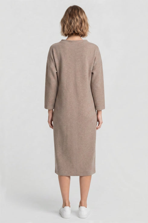 Rösch Damen Fleece-Hauskleid mit Stehkragen Chocolate