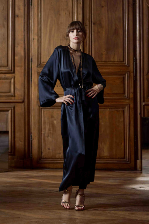 Marjolaine ein langer Morgenmantel „Tracy“ Schwarz