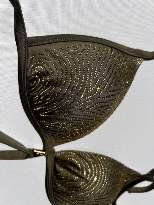 Push-Up Triangel-Bikini mit Swarovski-Kristallen und Tribal-Muster in Grün