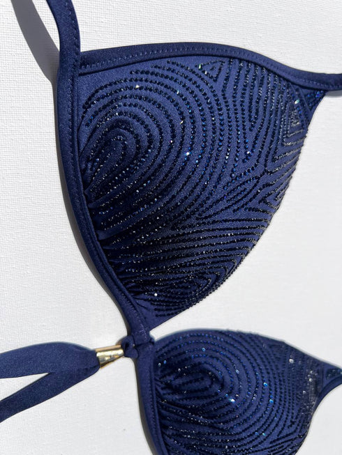 Push-Up Triangel-Bikini mit Swarovski-Kristallen und Tribal-Muster in Blau